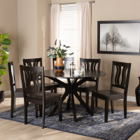 Baxton Studio Mare-Dark Brown-7PC Dining Set Mare Modern and Contemporary Transitional Dark Brown Finished Wood 7-Piece Dining Set